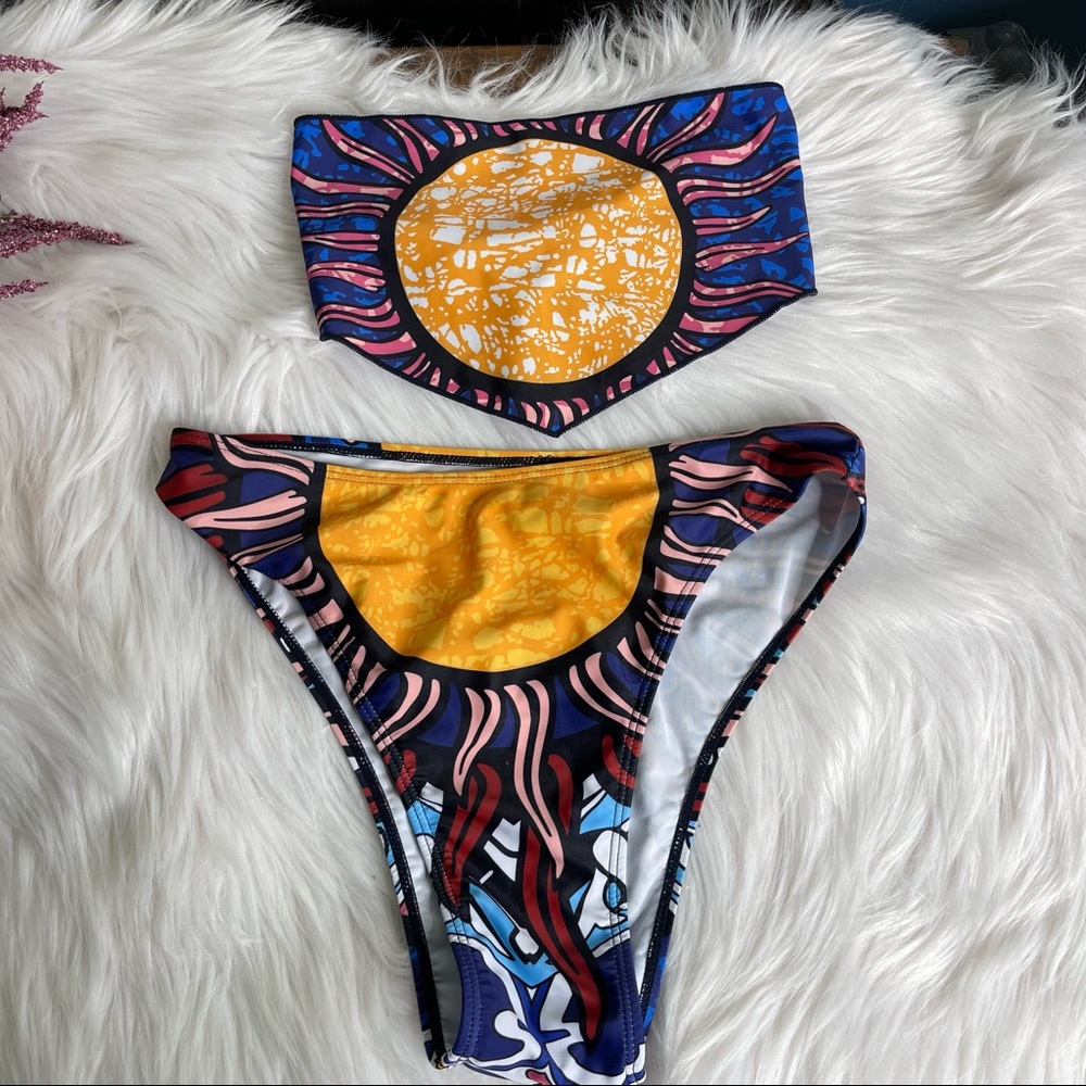 SHEIN High Waisted High Cut Bikini Bottoms with Handkerchief Scarf size Medium/S